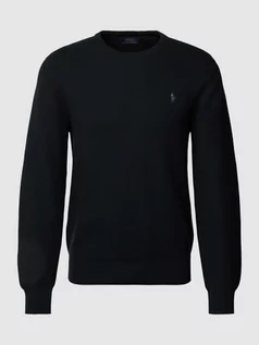 Swetry męskie - Sweter z fakturowanym wzorem i wyhaftowanym logo - grafika 1