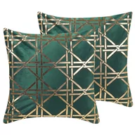 Poduszki dekoracyjne - 2 poduszki dekoracyjne w geometryczny wzór 45 x 45 cm zielone ze złotym CASSIA - miniaturka - grafika 1