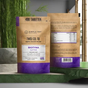 SIMPLE DAY TWÓJ CEL TO : GĘSTE I DŁUGIE WŁOSY - Biotyna 4xTAK, 400 tabletek - Włosy, skóra, paznokcie - miniaturka - grafika 1