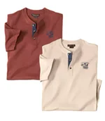 Koszulki męskie - Zestaw 2 koszulek z dekoltem z guzikami Mężczyzna Atlas For Men - Kolor : Biały - Rozmiar : 4XL - miniaturka - grafika 1