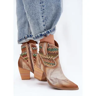 Skórzane Botki Kowbojki Na Słupku Z Ozdobną Plecionką Maciejka 06810-29 Multikolor wielokolorowe - Botki damskie - miniaturka - grafika 1