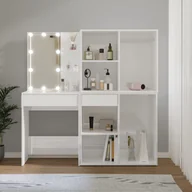 Toaletki - Toaletka z oświetleniem LED i 2 szafkami, biała, wysoki połysk - miniaturka - grafika 1