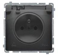 Gniazdka elektryczne - Kontakt Simon Gniazdo bryz. IP44 z/u BASIC - czarny mat, klapka transparentna - miniaturka - grafika 1