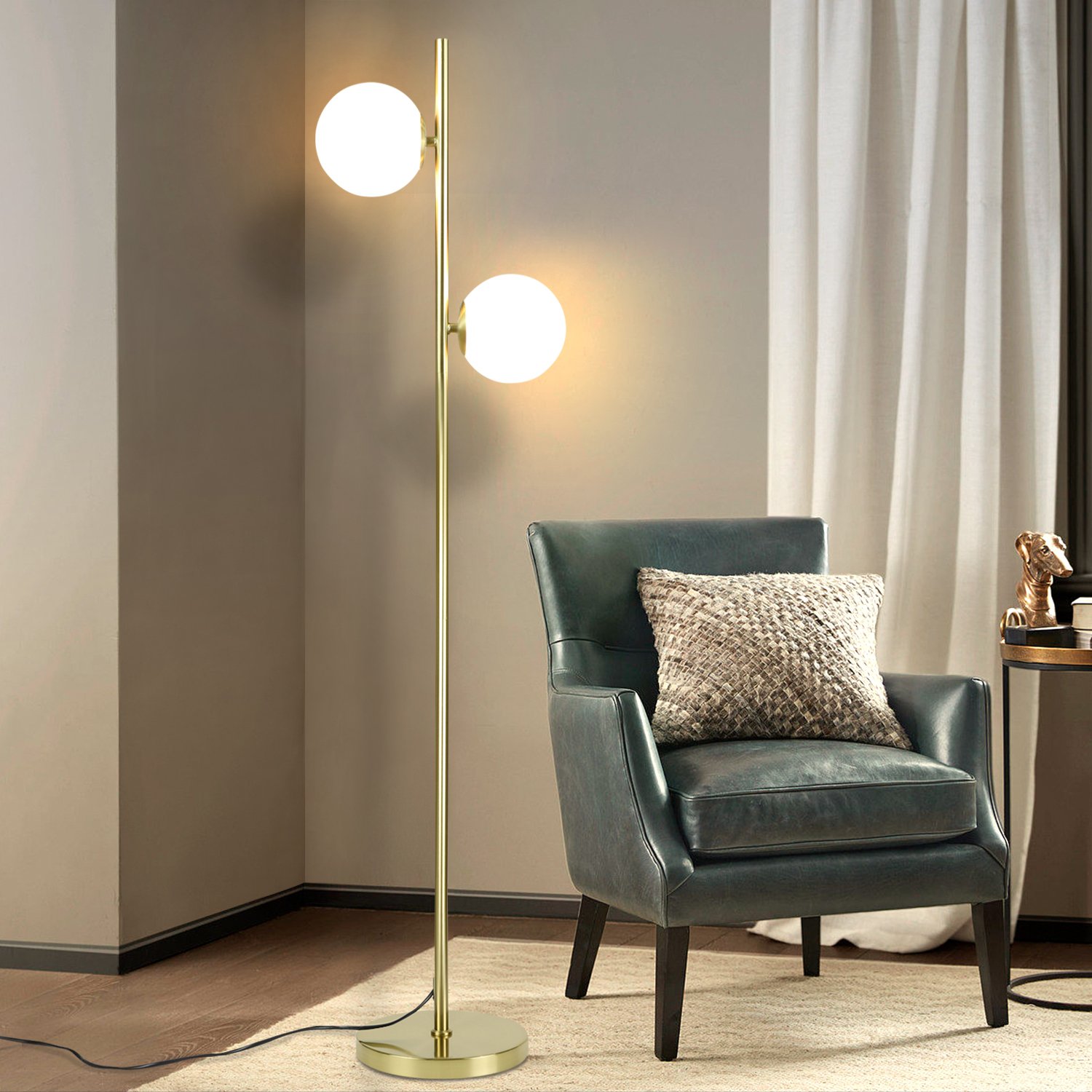 ZMH lampa podłogowa E27 szklany klosz lampka do czya kabel sieciowy 2,2 m włącznik nożny