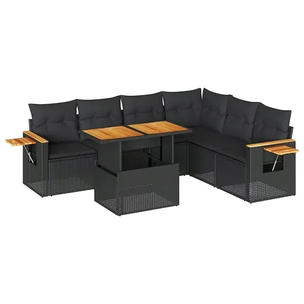 Modułowy zestaw mebli ogrodowych z poduszkami, rattan PE, czarny