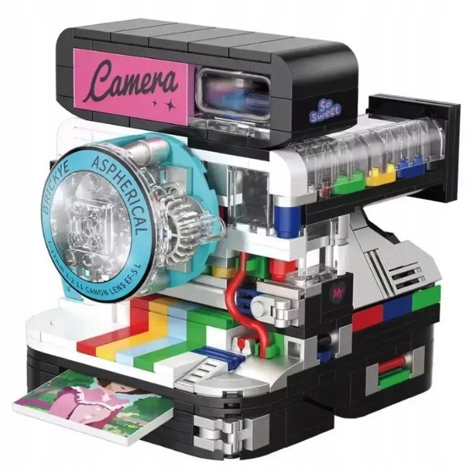 KLOCKI KONSTRUKCYJNE RETRO APARAT INSTANT CAMERA 455 KLOCKÓW ZESTAW PREZENT
