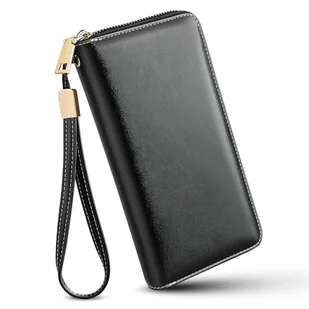 GlasFlength Skórzany portfel, długi damski portfel ze skóry z ochroną RFID, uchwyt na karty kredytowe (czarny), czarny, Gemeinsame Größe - Portfele - miniaturka - grafika 1