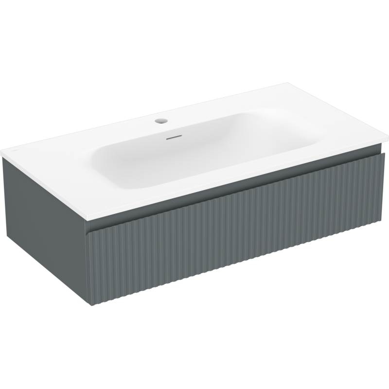 Mexen Rivel szafka łazienkowa 90 cm z umywalką Vela, 1 szuflada, ryflowana , grafit mat/biała mat - 91A20-09023-1-BF66-W23M01