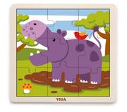 Puzzle - VIGA 51443 Puzzle na podkładce 9 elementów - hipopotam - miniaturka - grafika 1