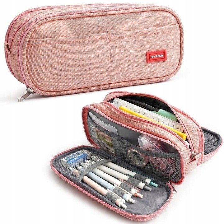 Piórnik rozkładany różowy szkolny dla dziewczynki pojemny kompaktowy szkoła