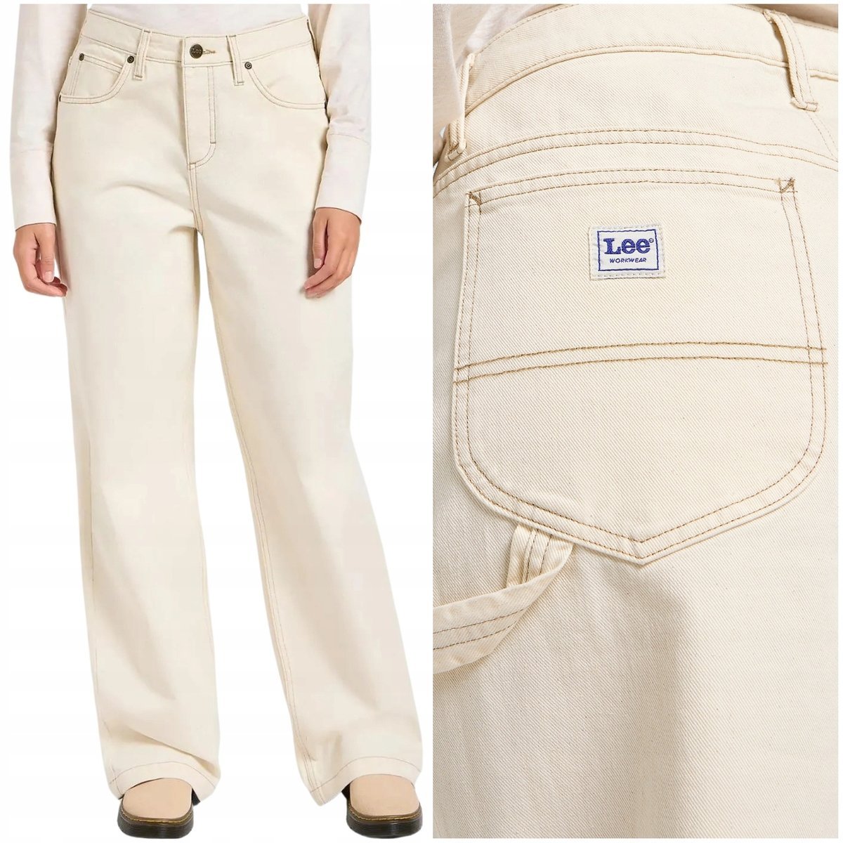 Lee Loose Carpenter Workwear Ecru luźne białe spodnie damskie W28 L33