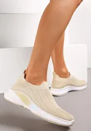 Buty sportowe damskie - Beżowe Buty Sportowe na Tłoczonej Podeszwie z Elastyczną Cholewką Taiden - miniaturka - grafika 1
