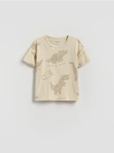 Reserved - Bawełniany t-shirt z nadrukiem - kremowy - Bluzki dla niemowląt - miniaturka - grafika 1