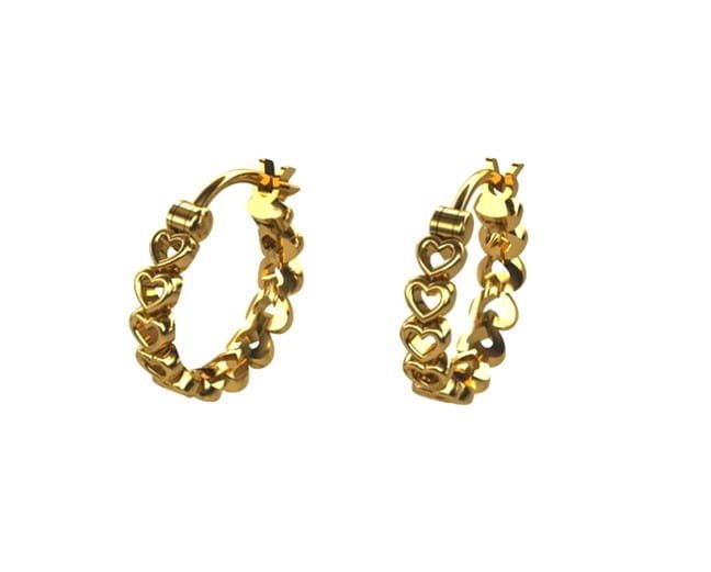 Srebrne kolczyki okrągłe eleganckie pozłacane z sercami złote serca serduszka