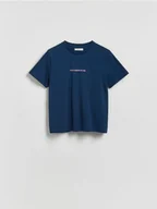 Koszulki i topy damskie - Reserved - T-shirt z napisem - granatowy - miniaturka - grafika 1