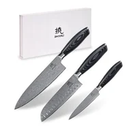 Noże kuchenne - Shiori 3-Set 撓 Kuro Murō + Santoku + Sifu - zestaw trzech noży ze stali damasceńskiej - miniaturka - grafika 1