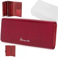 Portfele - Portfel skórzany damski lakierowany duży dwuczęściowy czerwony Alessandro - miniaturka - grafika 1