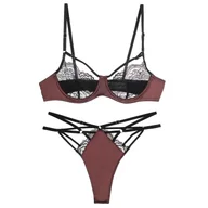 Komplety bielizny - Paseczkowy komplet bielizny - Czerwony S - miniaturka - grafika 1