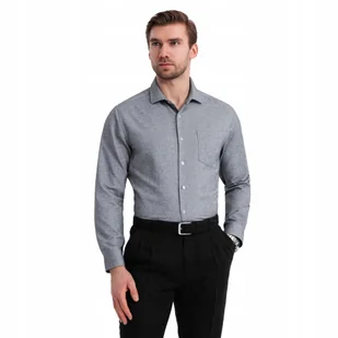 Koszula męska z kieszenią szary melanż wygodna Ombre OM-SHCS-0148 V3 r. XXL - Koszule męskie - miniaturka - grafika 1