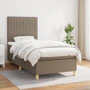 Łóżka - vidaXL Łóżko kontynentalne z materacem, taupe, tkanina, 100x200 cm - miniaturka - grafika 1