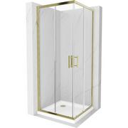 Kabiny prysznicowe - Mexen Rio kabina prysznicowa kwadratowa 70x70 cm, transparent, złota + brodzik Flat, biały - miniaturka - grafika 1