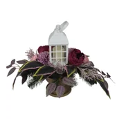 Sztuczne kwiaty - Stroik dekorowany z latarnią LED róże, czosnek, piwonie - miniaturka - grafika 1