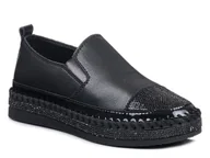 Półbuty damskie - Buty damskie sneakersy czarne na platformie skórzane S.Barski LR370-36 - miniaturka - grafika 1