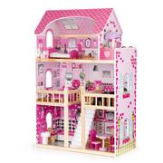 Domki dla lalek - Duży Drewniany Różowy Domek Dla Lalek Meble Led - miniaturka - grafika 1