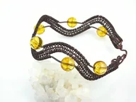 Bransoletki - Bransoletka miedziana, kwarc cytrynowy, szerokość 2.5 cm, obwód 17.5 cm, znak Byka i Wagi - miniaturka - grafika 1