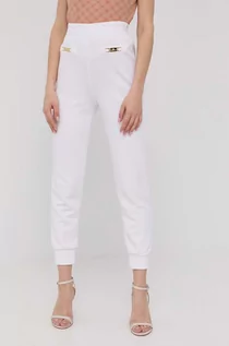 Spodnie damskie - Elisabetta Franchi spodnie damskie kolor biały gładkie - grafika 1