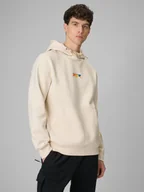 Bluzy męskie - 4F Bluza dresowa regular z kapturem męska - beżowa XXL - miniaturka - grafika 1
