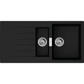 Zlewozmywaki - Zlewozmywak półtorakomorowy z ociekaczem HANSGROHE S52 43357170 Grafitowa czerń 50x100 - miniaturka - grafika 1