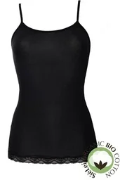 Koszulka damska z bawełny organicznej koronkowe wykończenie czarna 1432 Sielei - Bielizna nocna - miniaturka - grafika 1