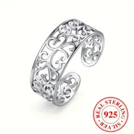 Inne - 925 Sterling Silver Hollow rzeźbiony kwiat z wystającym palcem pierścionek w stylu boho regulowany pierścionek na stopę biżuteria dekoracyjna - miniaturka - grafika 1