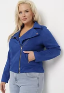 Kurtki damskie - Niebieska Kurtka Ramoneska z Imitacji Zamszu z Asymetrycznym Suwakiem Maisen - miniaturka - grafika 1