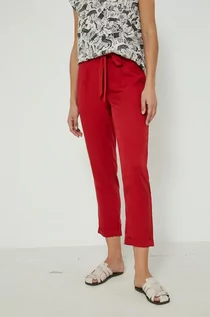 Spodnie damskie - Medicine spodnie damskie kolor czerwony proste high waist - grafika 1