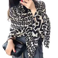 Apaszki i szaliki damskie - elegancki damski SZAL na zimę ciepły SZALIK szykowny 180x66 szaro-czarny - miniaturka - grafika 1