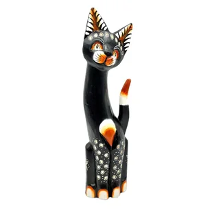 Kot Kotek Figurka Drewniana Kotki Ozdoba Unikatowa Dekoracja Prezent 40cm - Figurki dekoracyjne - miniaturka - grafika 1