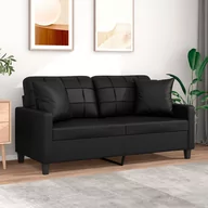 Sofy i kanapy - vidaXL 2-osobowa sofa z poduszkami, czarna, 140 cm, sztuczna skóra - miniaturka - grafika 1