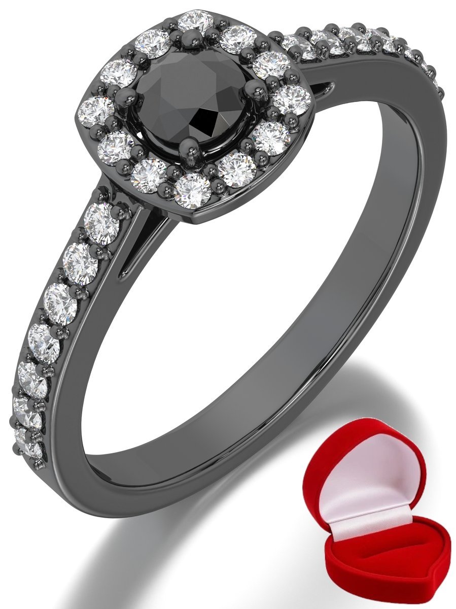 ZŁOTY PIERŚCIONEK ZARĘCZYNOWY 585 14k BRYLANT CZ. 0,24 ct CZARNE ZŁOTO R16