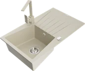 Zlewozmywaki z baterią - Mexen Cesar zlewozmywak granitowy 1-komorowy z ociekaczem i baterią kuchenną Rita, beżowy - 6514-69-670300-69 - miniaturka - grafika 1