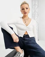 Swetry damskie - Damski Beżowy Sweter Klasyczny Prążki 36 Xmc - miniaturka - grafika 1