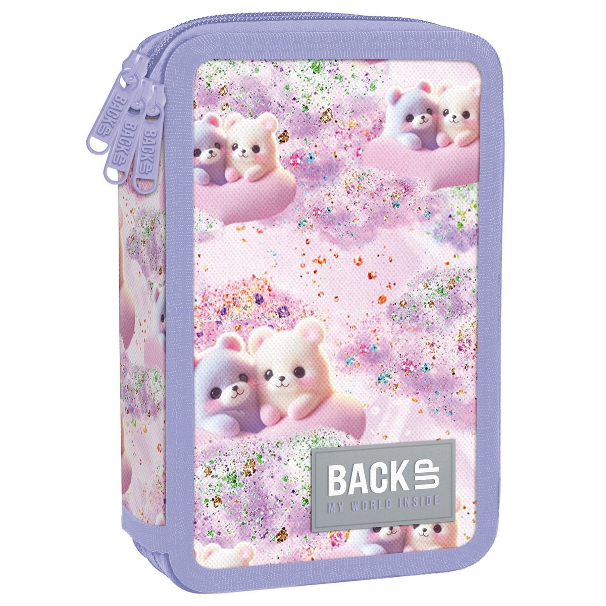 BACKUP Piórnik Model Potrójny z wyposażeniem Pastelowe Misie