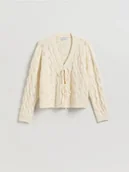 Swetry damskie - Reserved - Kardigan z wiązaniem - kremowy - miniaturka - grafika 1