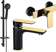 Zestawy baterii łazienkowych - Mexen Alfa DQ40 zestaw prysznicowy, czarny/złoty - 745704DQ40-75 - miniaturka - grafika 1