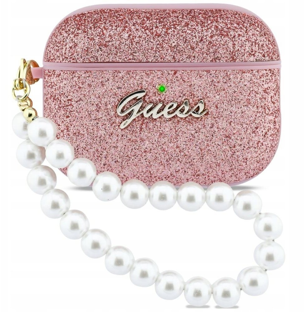 Etui Guess Glitter Pearl Strap do Apple AirPods Pro 3 różowy