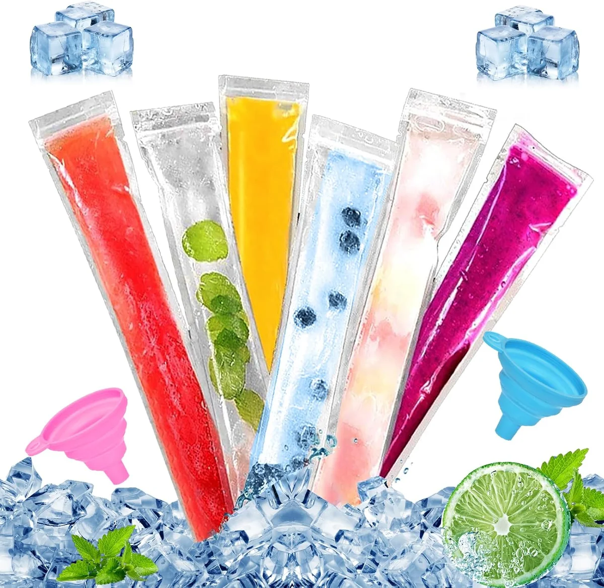 200 woreczków na lody na patyku bez BPA z 2 lejkami do DIY