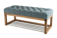 Ławki do przedpokoju - Ławka na buty 140cm EMRAWOOD drewno lite kolor naturalny siedzisko pikowane kolor popiel - miniaturka - grafika 1