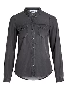 Vila Damska koszula dżinsowa z kieszeniami, czarny denim, M - Koszule damskie - miniaturka - grafika 1