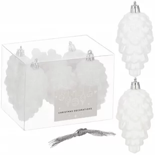 Zawieszki świąteczne szyszki 6 szt. ozdoby choinkowe 9,5 cm bombki biały brokat - Bombki - miniaturka - grafika 1